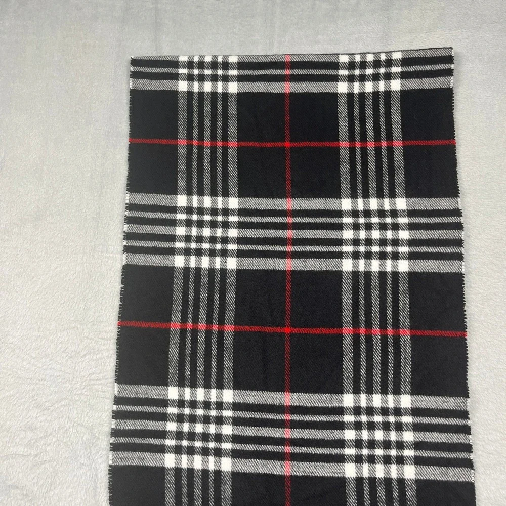 Cashmere Blend Italian Design Plaid Scarf Black Red White Fringe Winter Wrap